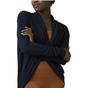 Prana Womens Foundation Wrap Cardigan 1X Plus Black Lightweight Lounge Minimal